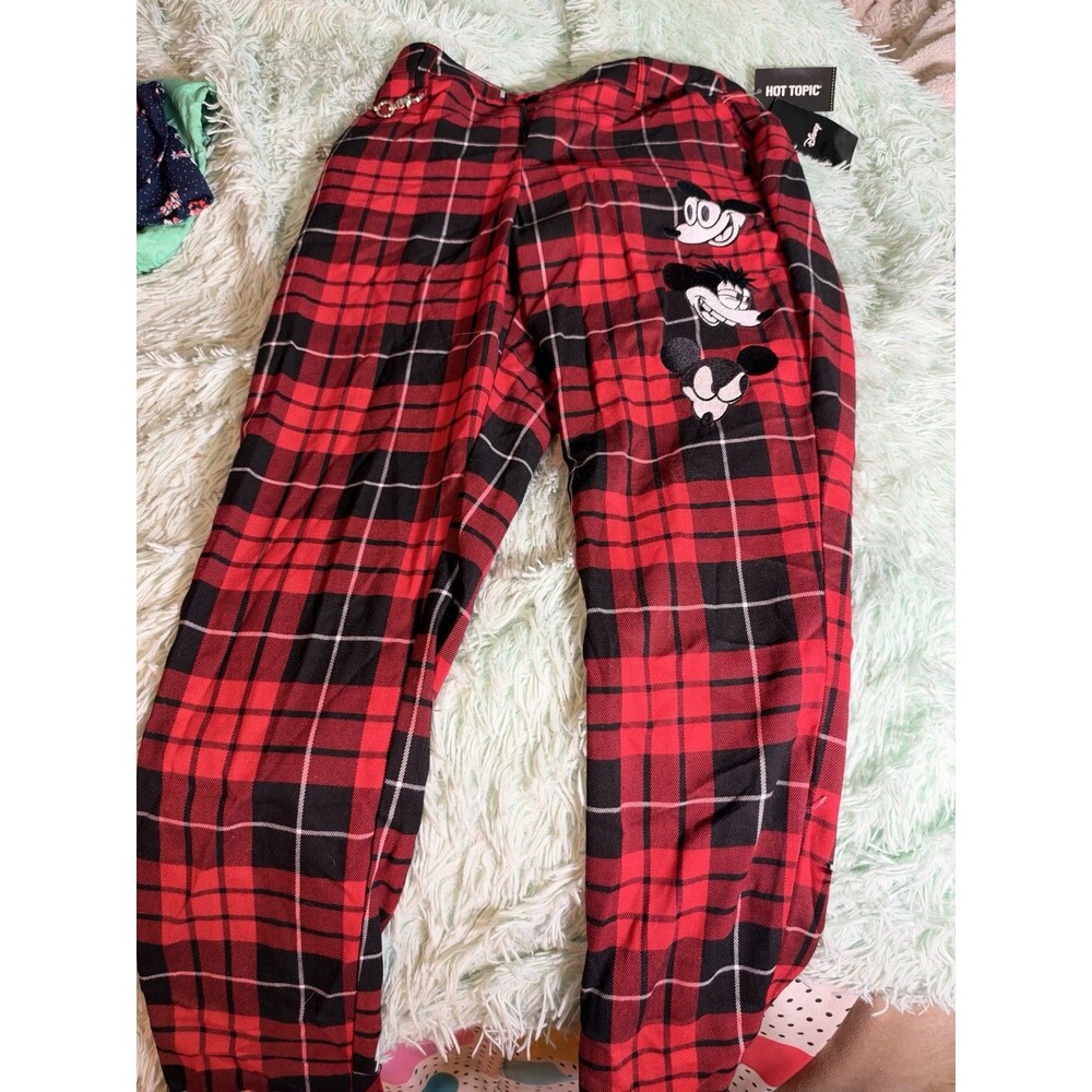 Disney Hot Topic Sz S Mickey Mouse Red Plaid Pants Punk Chain Tartan Holiday